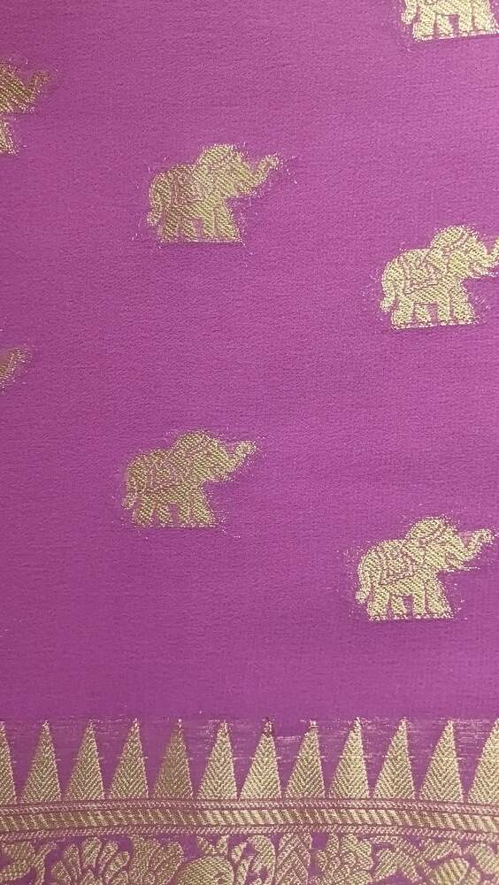 LAVENDER ELEPHANT BANARASI KHADDI GEORGETTE SAREE