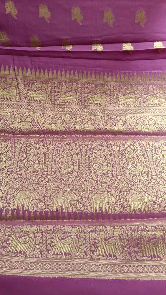 LAVENDER ELEPHANT BANARASI KHADDI GEORGETTE SAREE