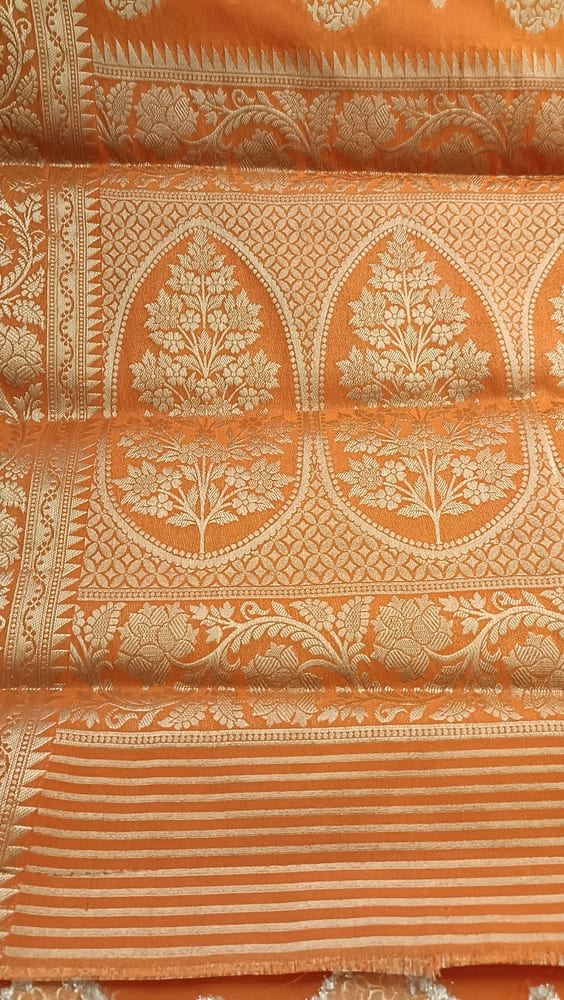 ORANGE MANGO LEAF BUTTA BUTI BANARASI GEORGETTE SAREE