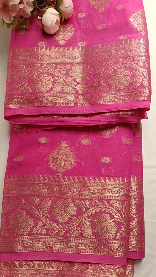 MAGENTA MANGO LEAF BUTTA BUTI BANARASI GEORGETTE SAREE