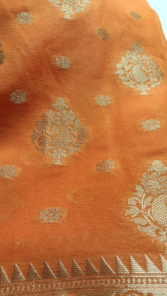 ORANGE MANGO LEAF BUTTA BUTI BANARASI GEORGETTE SAREE