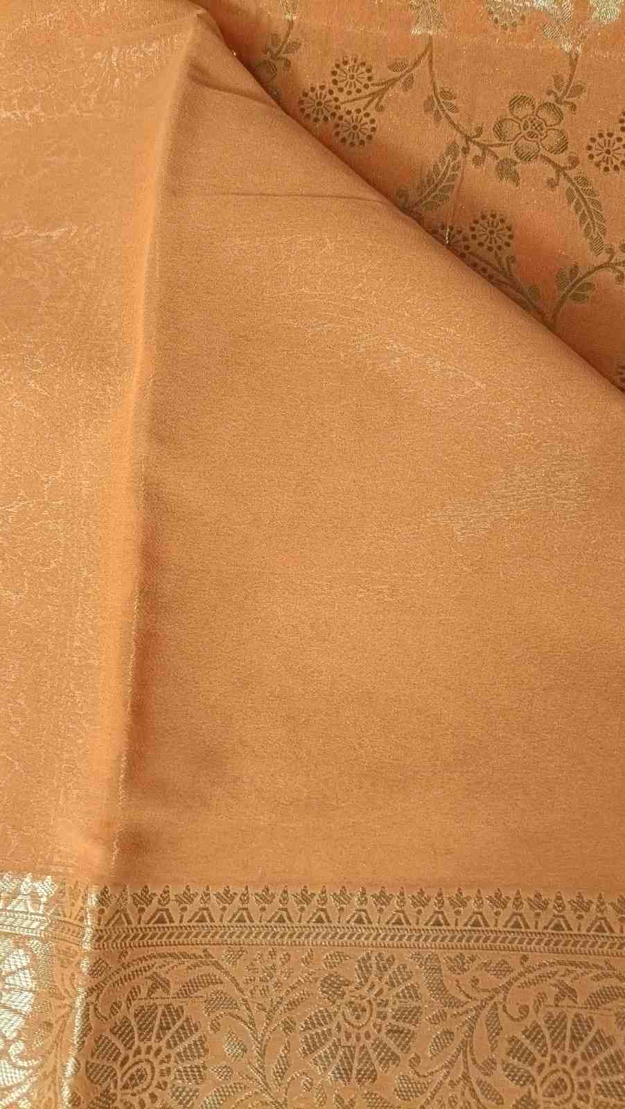 ORANGE TRIFLORAL JAAL BANARASI KHADDI GEORGETTE SAREE