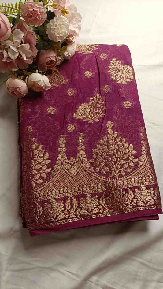 WINE PEACOCK BUTI BANARASI GEORGETTE SAREE