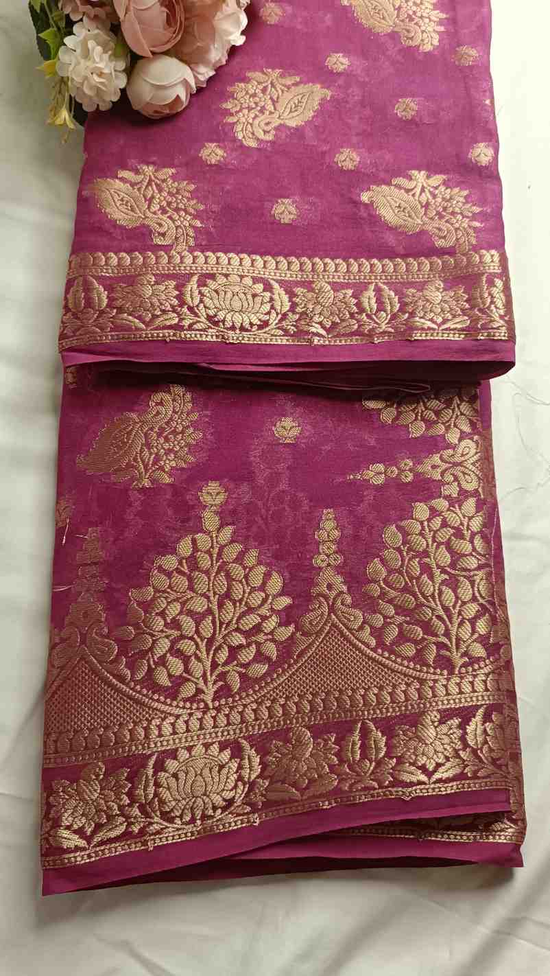WINE PEACOCK BUTI BANARASI GEORGETTE SAREE