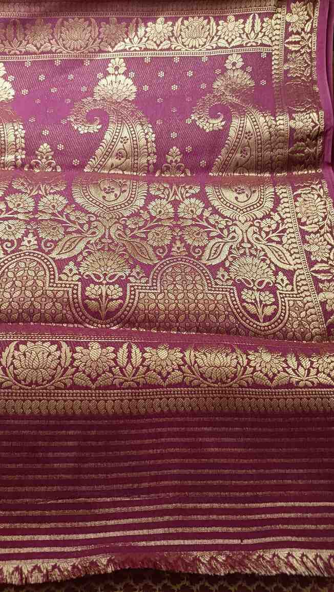 WINE PEACOCK BUTI BANARASI GEORGETTE SAREE