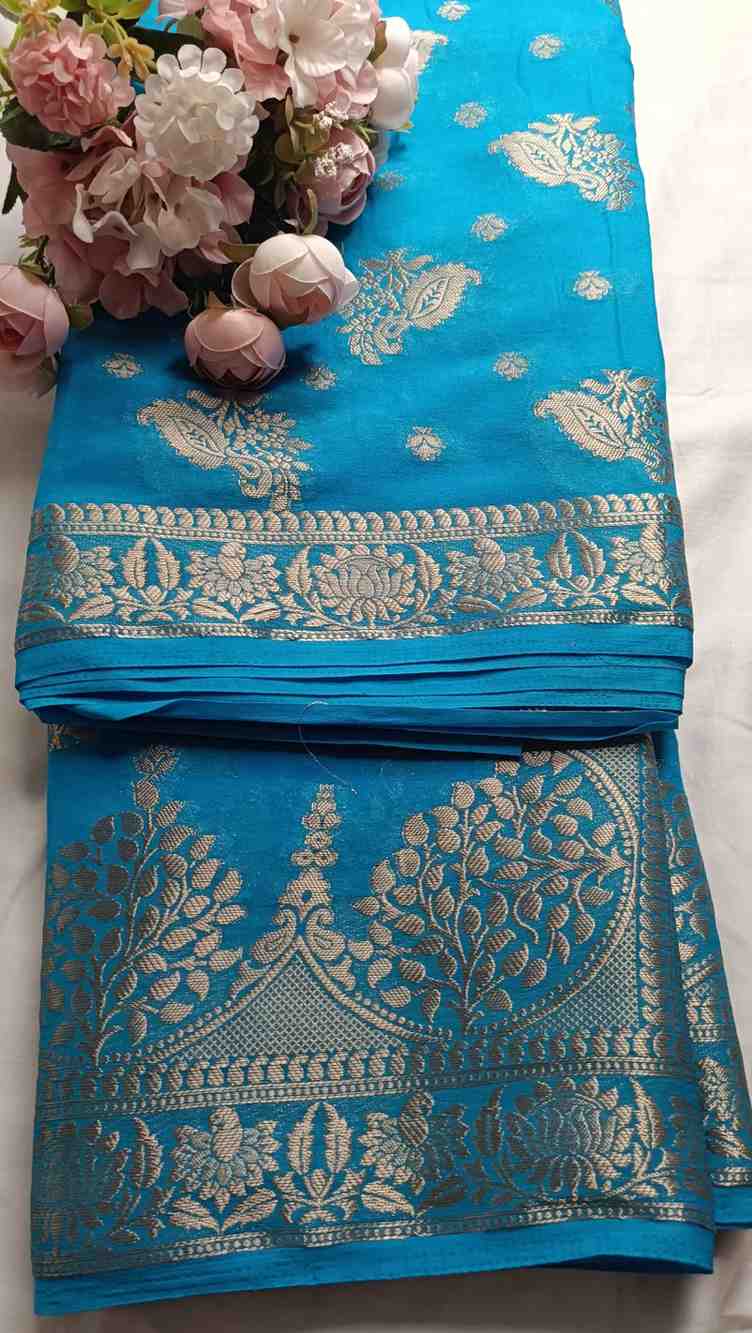 SKY BLUE PEACOCK BUTI BANARASI GEORGETTE SAREE