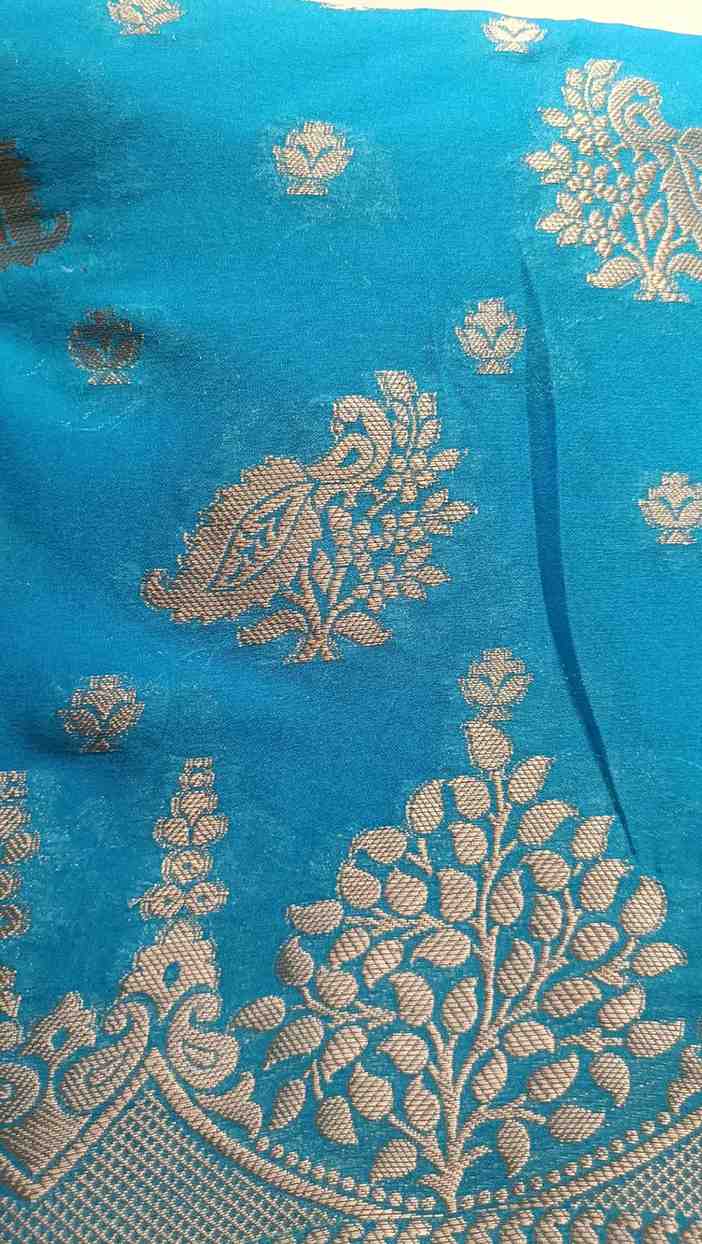 SKY BLUE PEACOCK BUTI BANARASI GEORGETTE SAREE