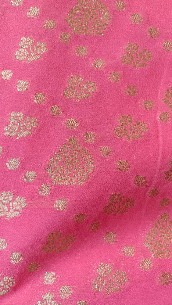 PINK LEAF DIAGONAL BUTI BANARASI KHADDI GEORGETTE SAREE