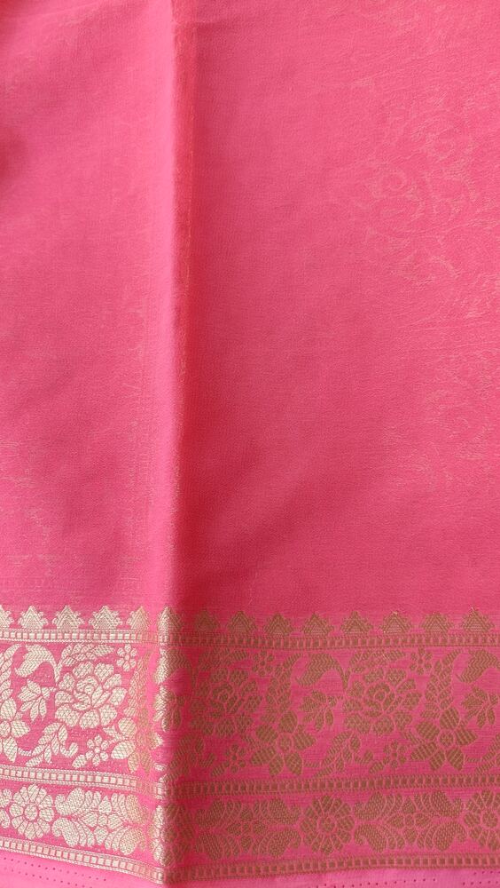 PINK LEAF DIAGONAL BUTI BANARASI KHADDI GEORGETTE SAREE