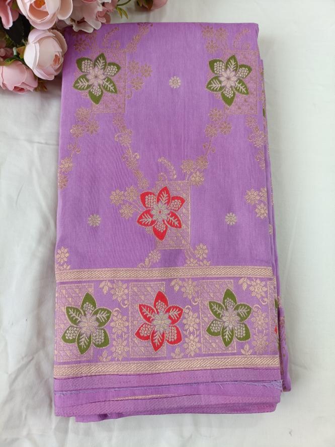 LAVENDER BOX FLORAL JAAL MEENA BANARASI VISCOSE SAREE