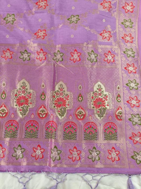 LAVENDER BOX FLORAL JAAL MEENA BANARASI VISCOSE SAREE