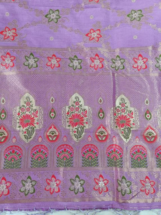 LAVENDER BOX FLORAL JAAL MEENA BANARASI VISCOSE SAREE