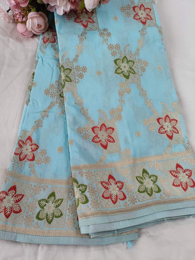 BLUE BOX FLORAL JAAL MEENA BANARASI VISCOSE SAREE