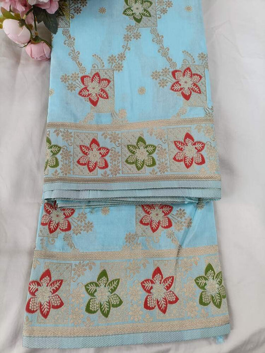 BLUE BOX FLORAL JAAL MEENA BANARASI VISCOSE SAREE