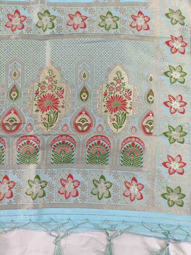 BLUE BOX FLORAL JAAL MEENA BANARASI VISCOSE SAREE