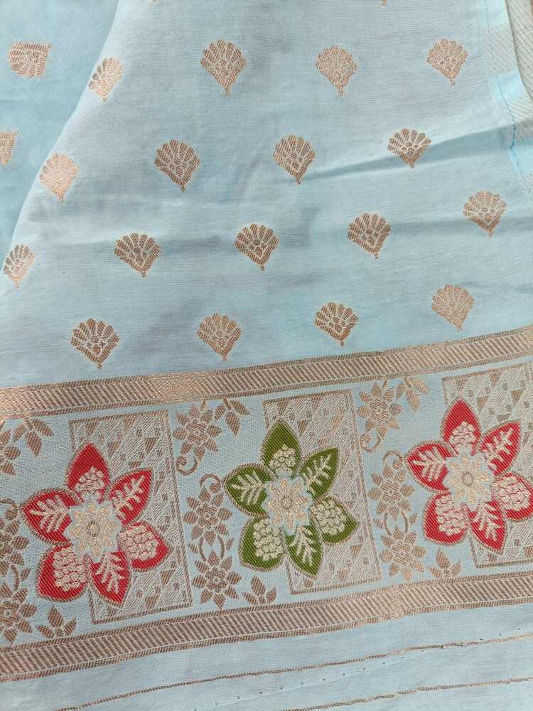 BLUE BOX FLORAL JAAL MEENA BANARASI VISCOSE SAREE