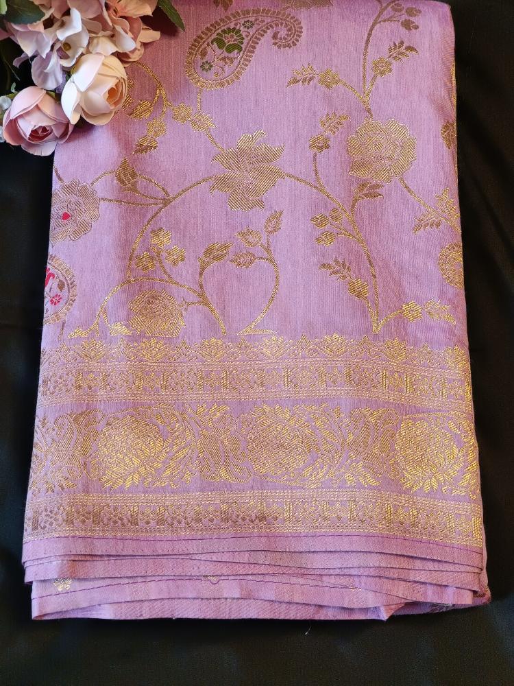 LAVENDER FLORAL JAAL MEENA BANARASI VISCOSE SAREE
