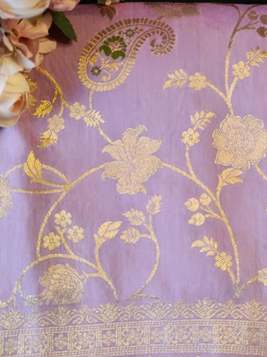 LAVENDER FLORAL JAAL MEENA BANARASI VISCOSE SAREE