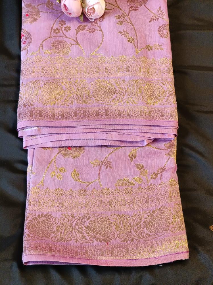 LAVENDER FLORAL JAAL MEENA BANARASI VISCOSE SAREE