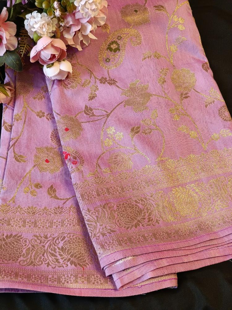 LAVENDER FLORAL JAAL MEENA BANARASI VISCOSE SAREE