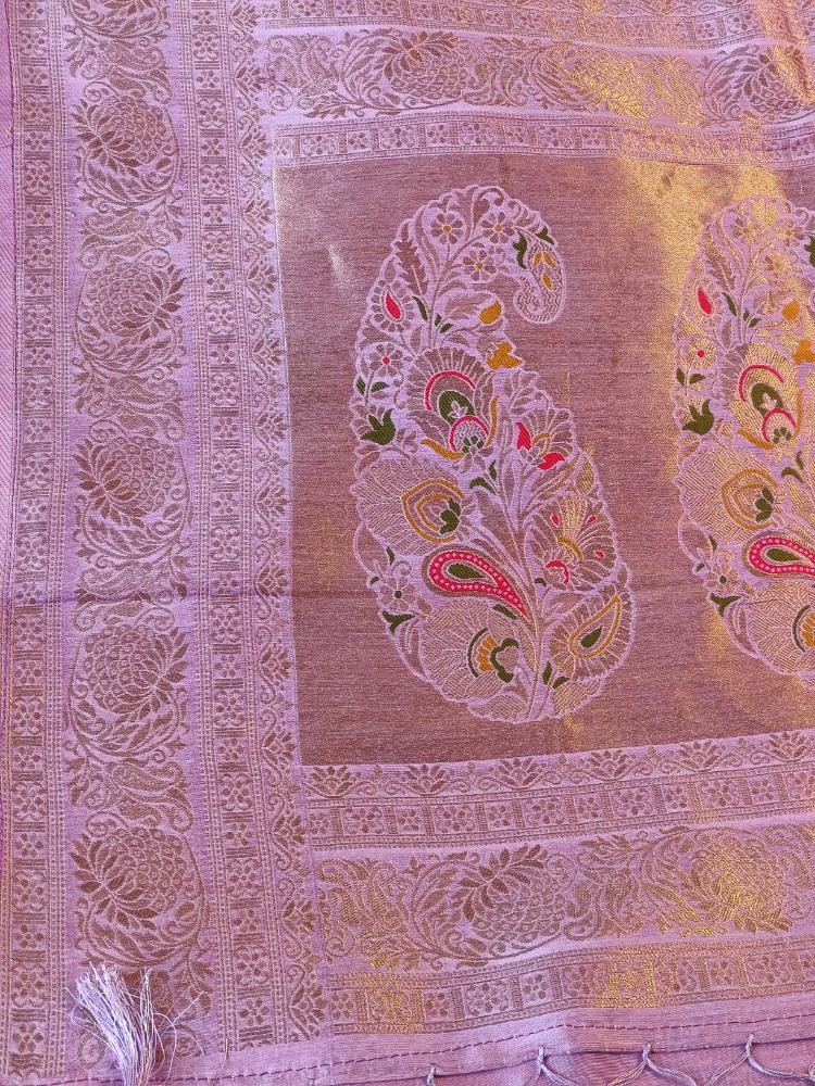 LAVENDER FLORAL JAAL MEENA BANARASI VISCOSE SAREE