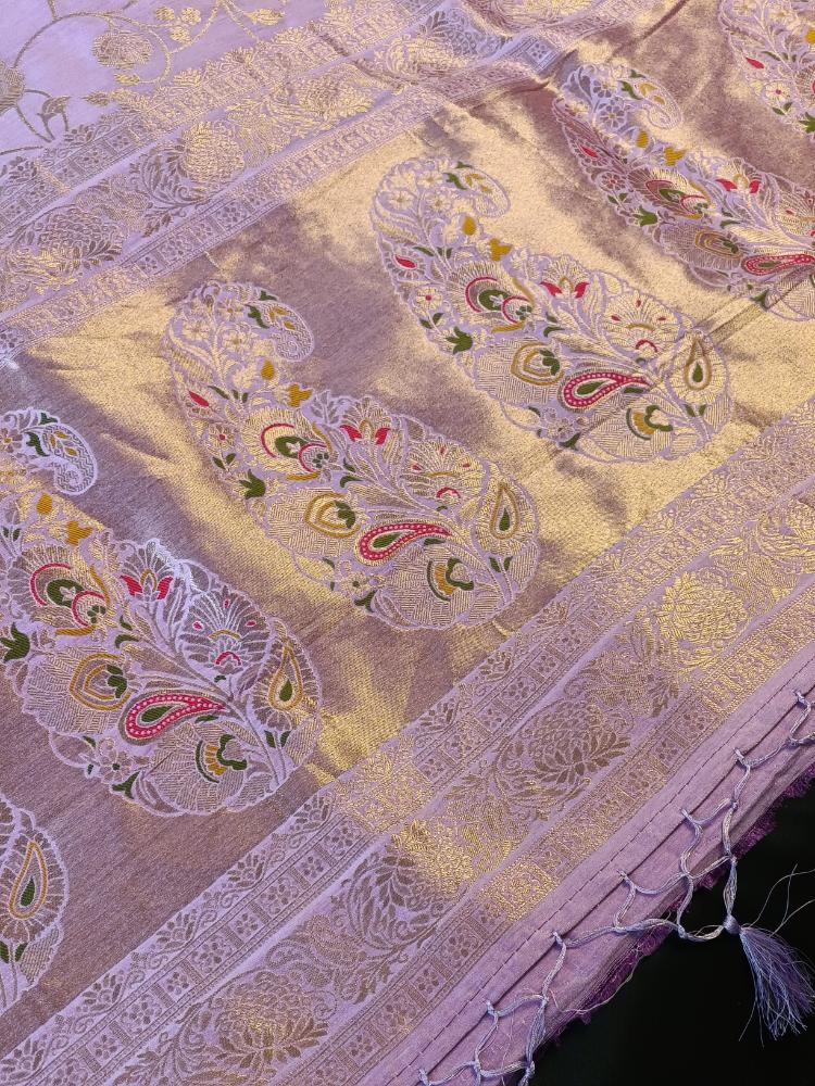 LAVENDER FLORAL JAAL MEENA BANARASI VISCOSE SAREE