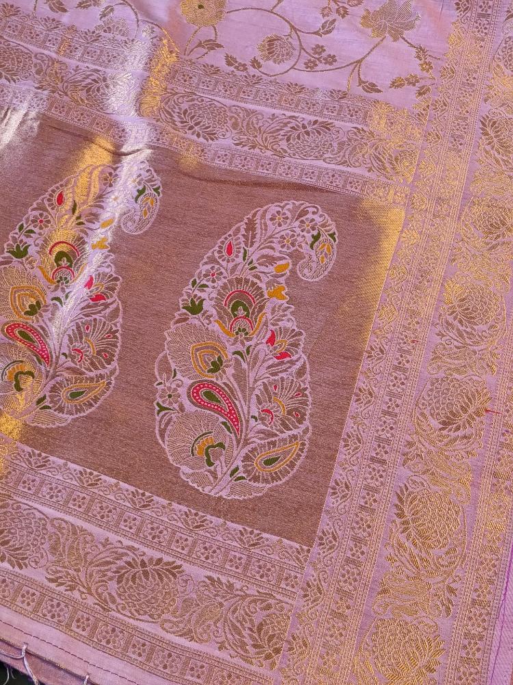 LAVENDER FLORAL JAAL MEENA BANARASI VISCOSE SAREE