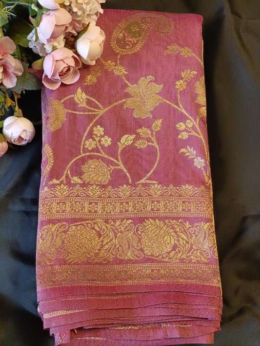 DUSTY ROSE FLORAL JAAL MEENA BANARASI VISCOSE SAREE