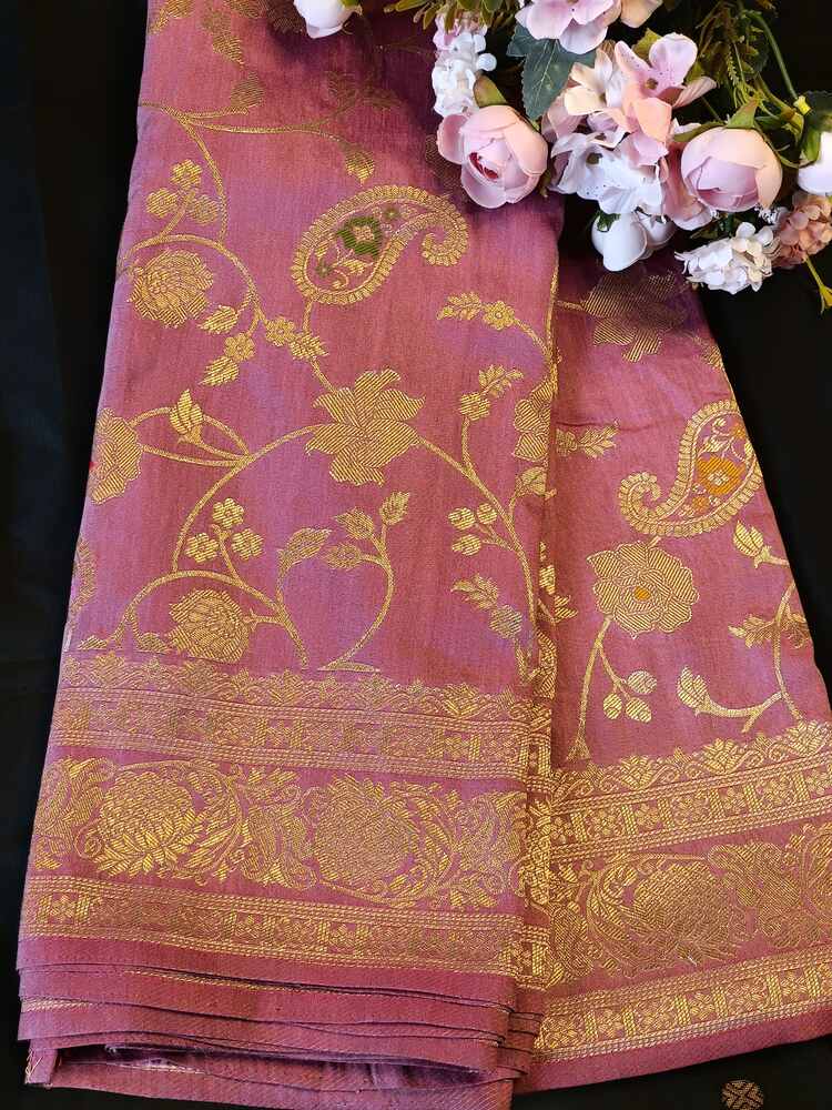 DUSTY ROSE FLORAL JAAL MEENA BANARASI VISCOSE SAREE