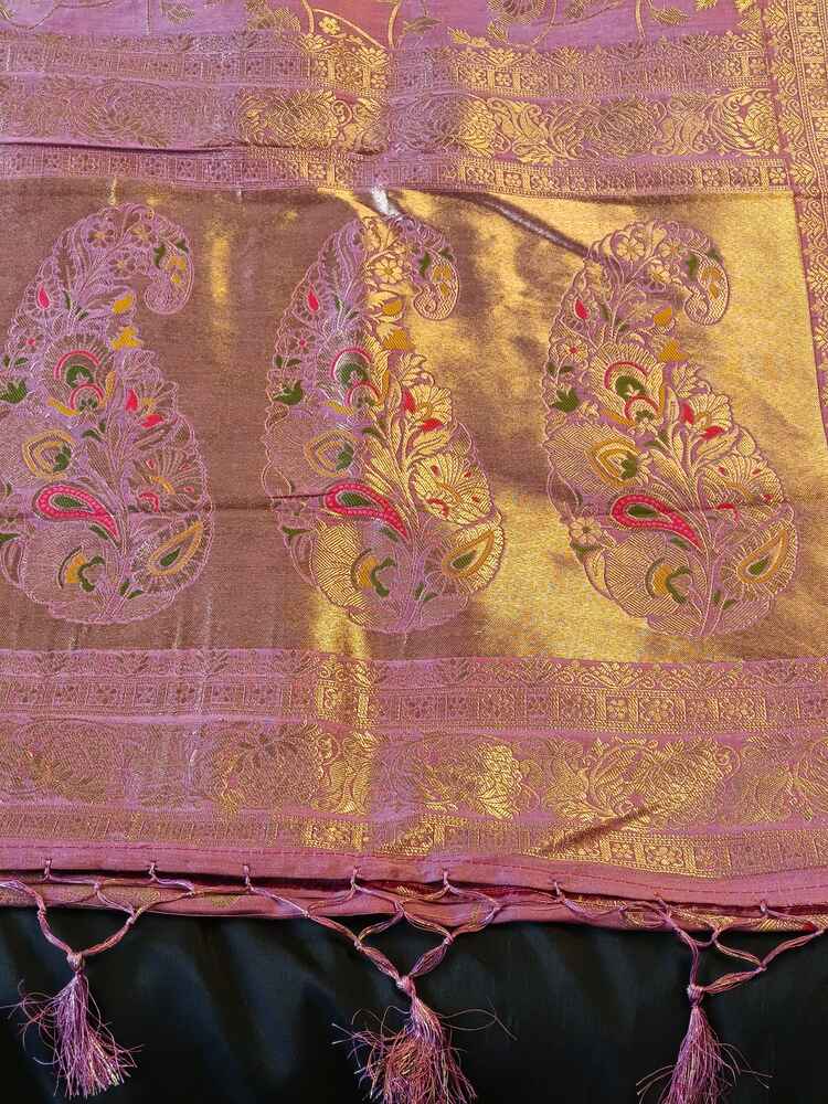 DUSTY ROSE FLORAL JAAL MEENA BANARASI VISCOSE SAREE