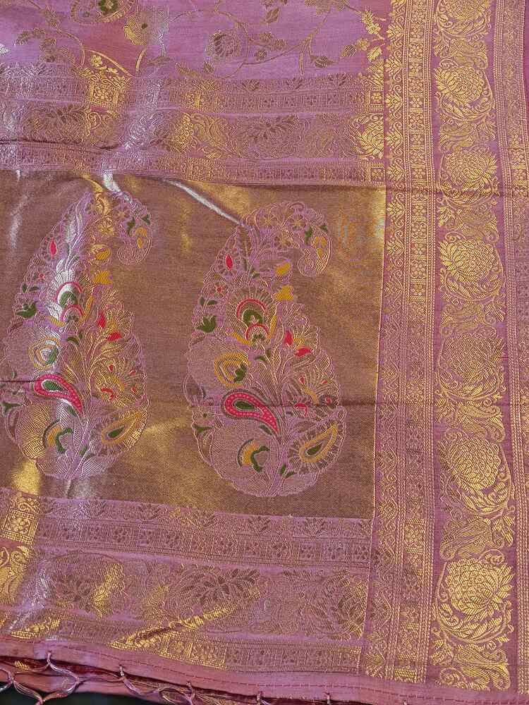 DUSTY ROSE FLORAL JAAL MEENA BANARASI VISCOSE SAREE