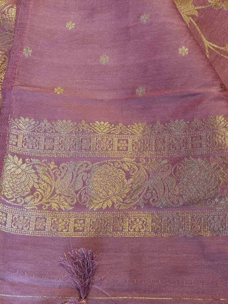 DUSTY ROSE FLORAL JAAL MEENA BANARASI VISCOSE SAREE