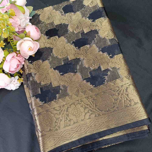 BLACK LEHARIYA PARTY ORGANZA BANARASI SAREE