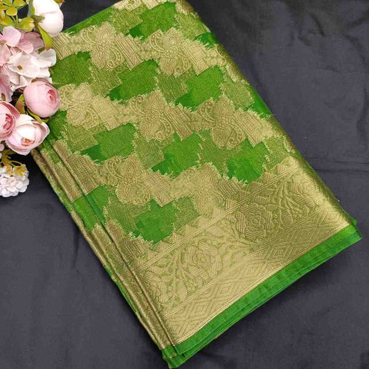 GREEN LEHARIYA PARTY ORGANZA BANARASI SAREE
