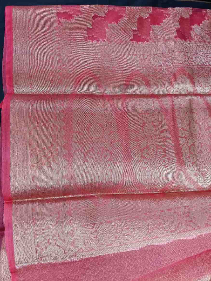 PEACH PINK LEHARIYA PARTY ORGANZA BANARASI SAREE
