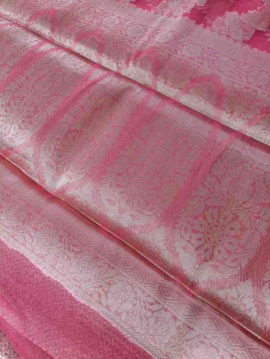 PEACH PINK LEHARIYA PARTY ORGANZA BANARASI SAREE