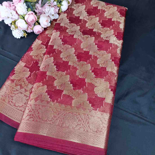 MAROON LEHARIYA PARTY ORGANZA BANARASI SAREE