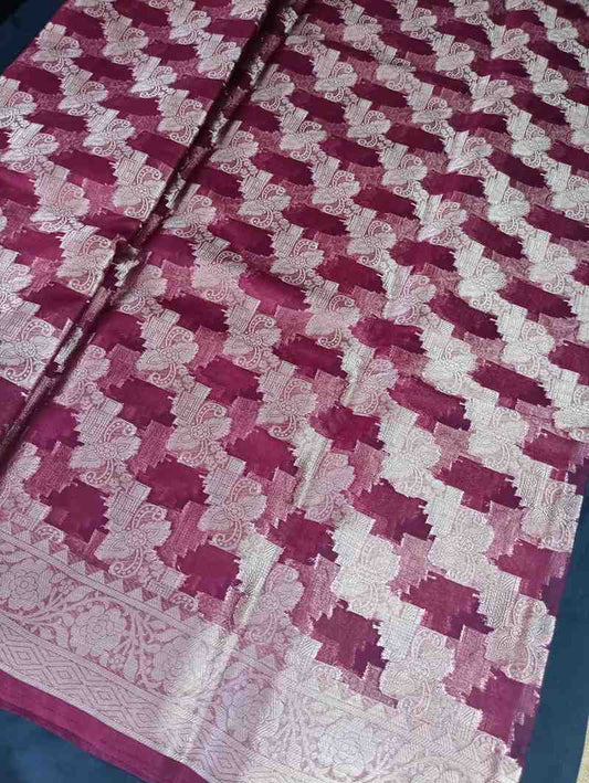 MAROON LEHARIYA PARTY ORGANZA BANARASI SAREE