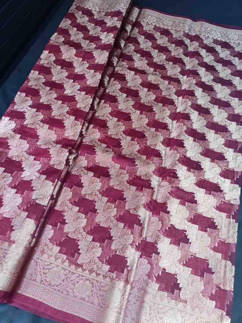 MAROON LEHARIYA PARTY ORGANZA BANARASI SAREE