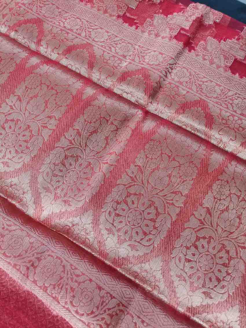 RED LEHARIYA PARTY ORGANZA BANARASI SAREE