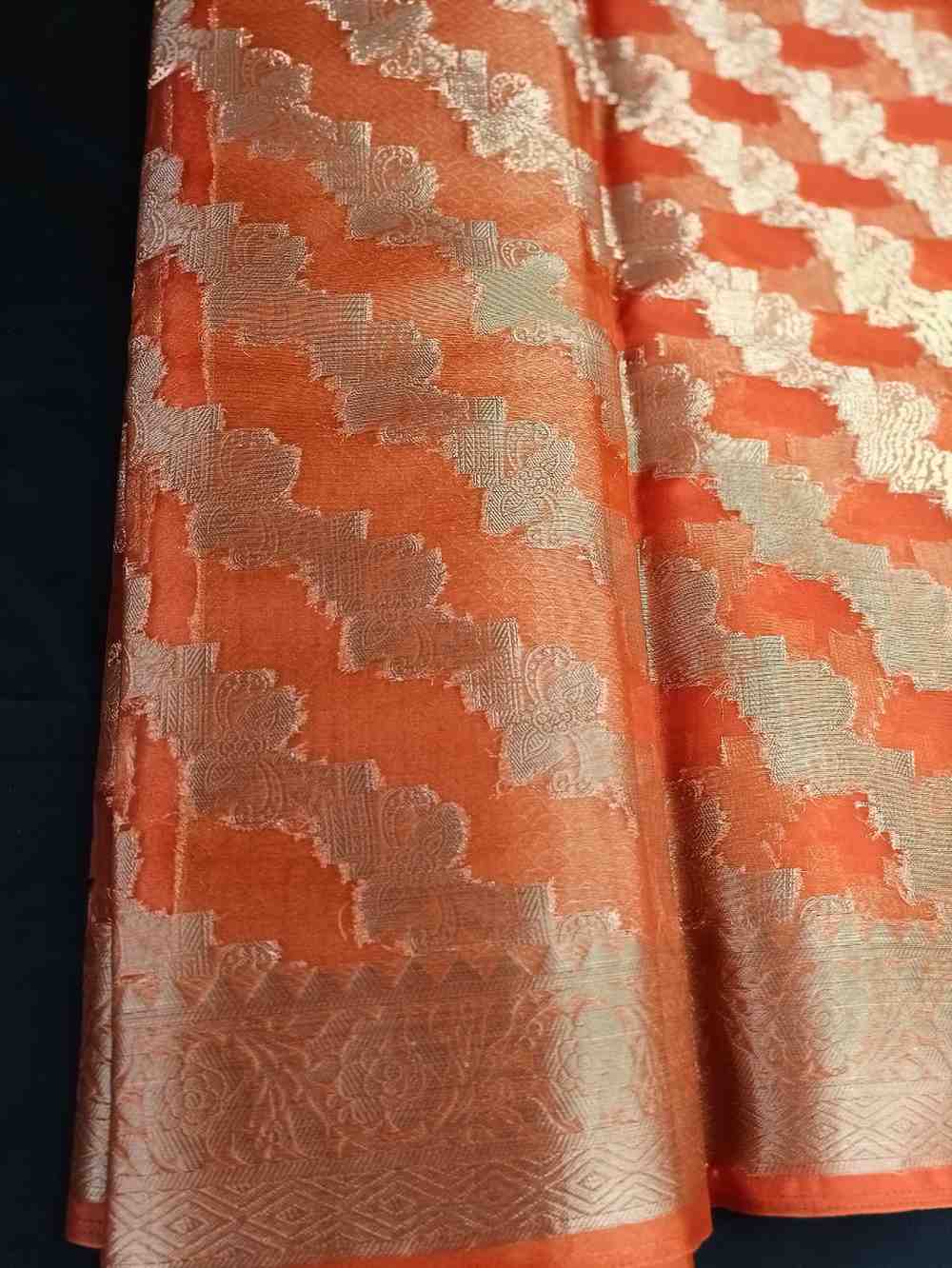 ORANGE LEHARIYA PARTY ORGANZA BANARASI SAREE