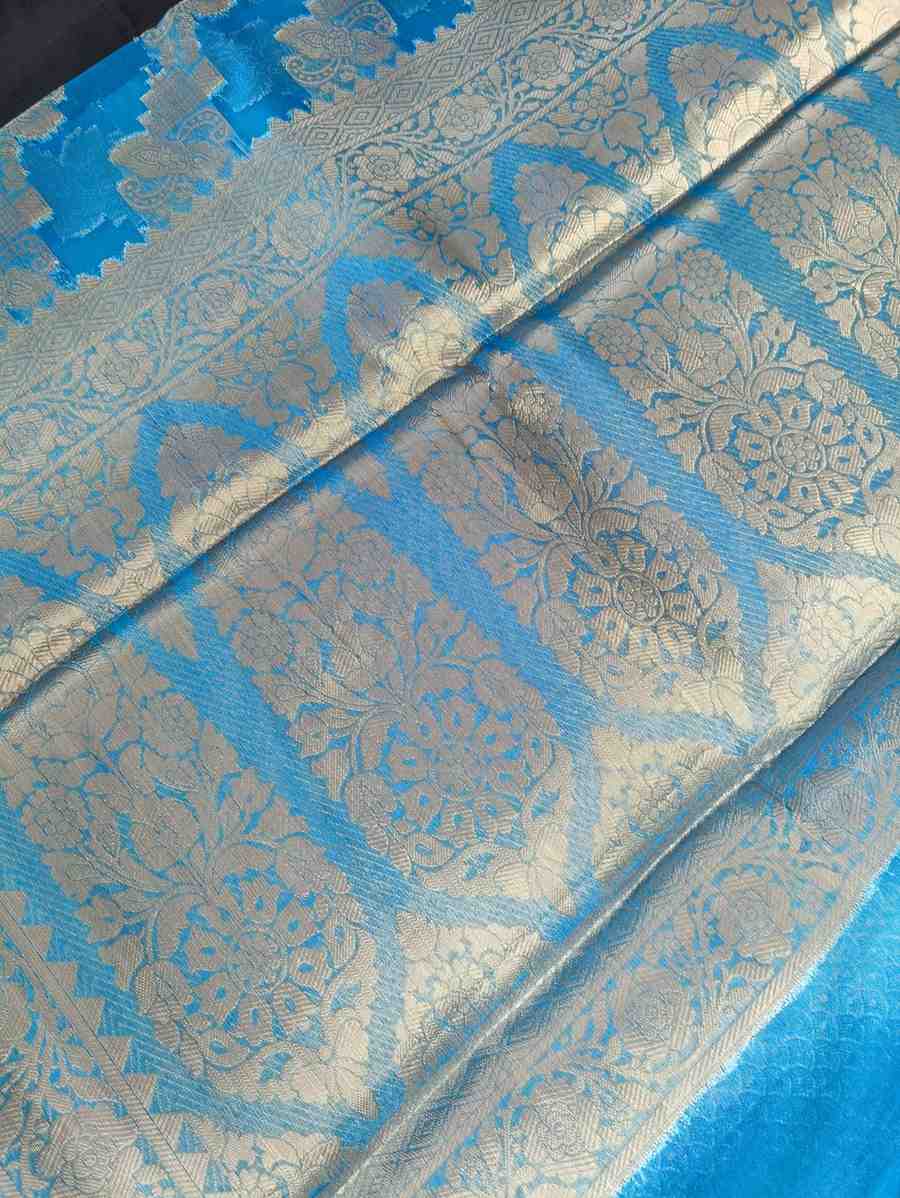 BLUE LEHARIYA PARTY ORGANZA BANARASI SAREE