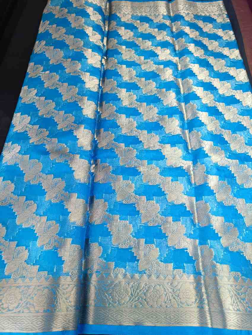 BLUE LEHARIYA PARTY ORGANZA BANARASI SAREE