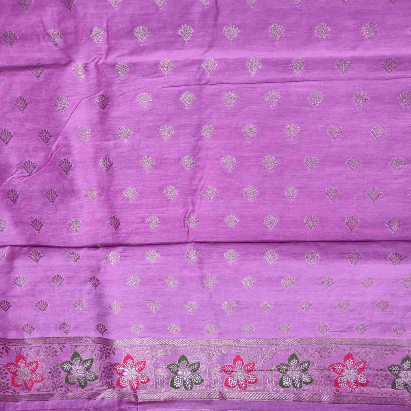 LAVENDER PINK BOX FLORAL JAAL MEENA BANARASI VISCOSE SAREE
