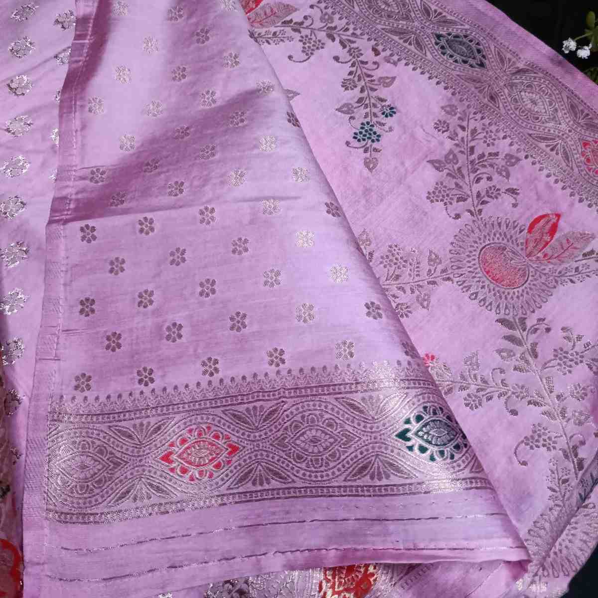 LOTUS PINK FLORAL JAAL BANARASI VISCOSE SAREE