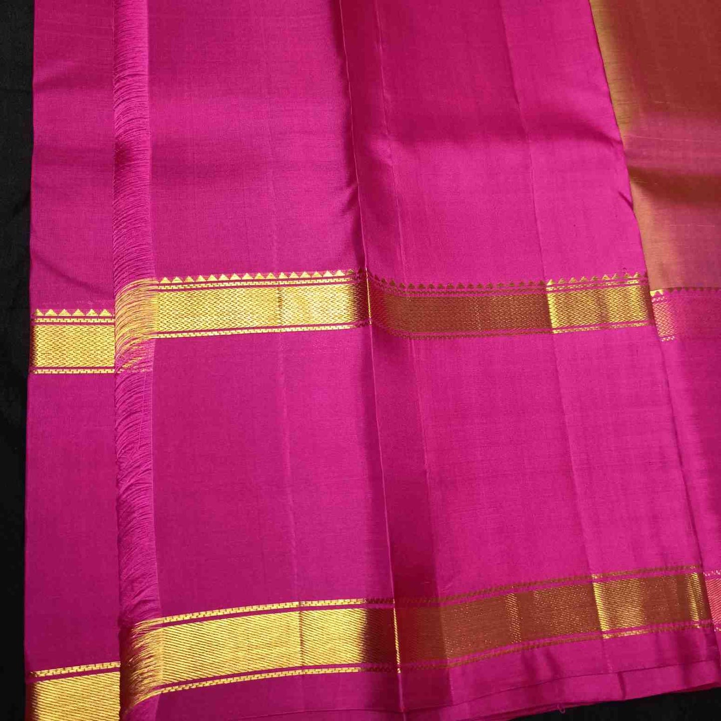 Honey gold Kanjivaram saree with included pink blouse piece with golden zari border