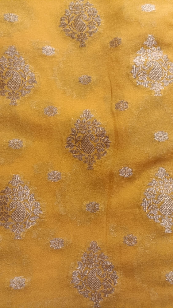 YELLOW MANGO LEAF BUTTA BUTI BANARASI GEORGETTE SAREE