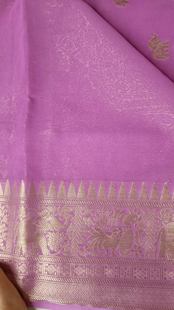 LAVENDER ELEPHANT BANARASI KHADDI GEORGETTE SAREE