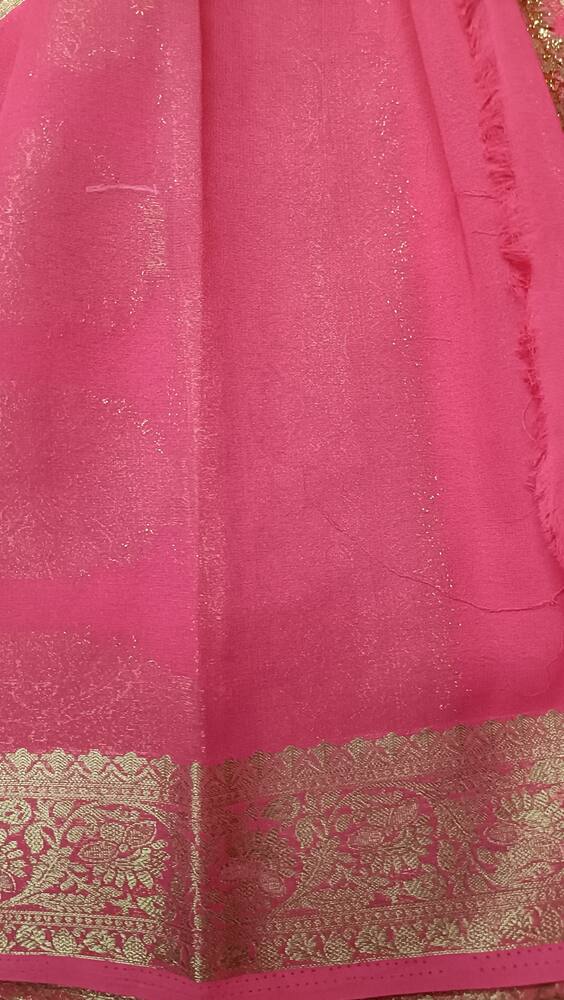 RED STRIPED BANARASI KHADDI GEORGETTE SAREE (Copy)