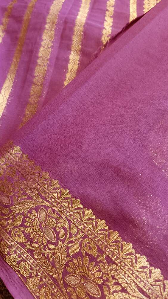 PURPLE STRIPED BANARASI KHADDI GEORGETTE SAREE